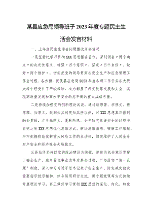 某县应急局领导班子2023年度专题民主生活会发言材料.docx