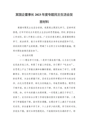 某国企董事长2023年度专题民主生活会发言材料.docx