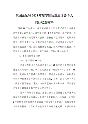 某国企领导2023年度专题民主生活会个人对照检查材料.docx