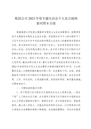 2篇国企公司2023-2024年度主题教育专题生活会班子成员个人对照检查发言提纲（践行宗旨等6个方面）.docx