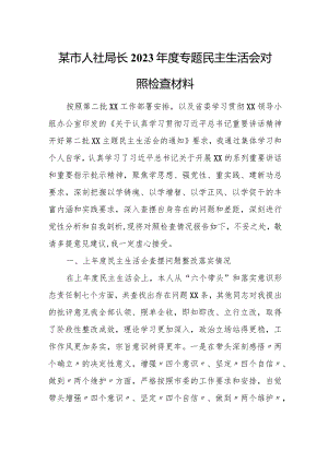 某市人社局长2023年度专题民主生活会对照检查材料.docx