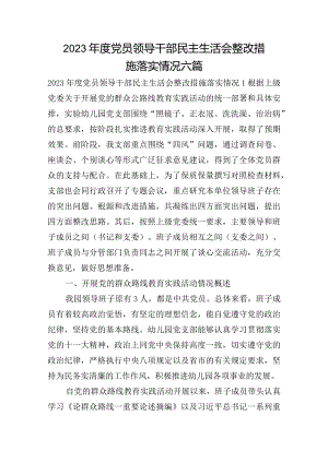 2023年度党员领导干部民主生活会整改措施落实情况六篇.docx