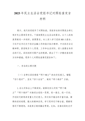 2023年民主生活会党组书记对照检查发言材料.docx