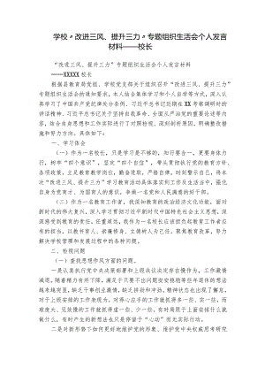 学校“改进三风、提升三力”专题组织生活会个人发言材料——校长.docx