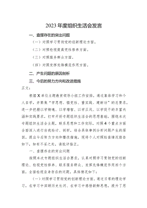 2篇支部领导干部2023-2024年度组织生活会四个方面检视个人对照检查发言.docx