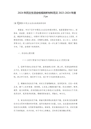 2024年民主生活会检视剖析材料范文2023-2024年度六篇.docx