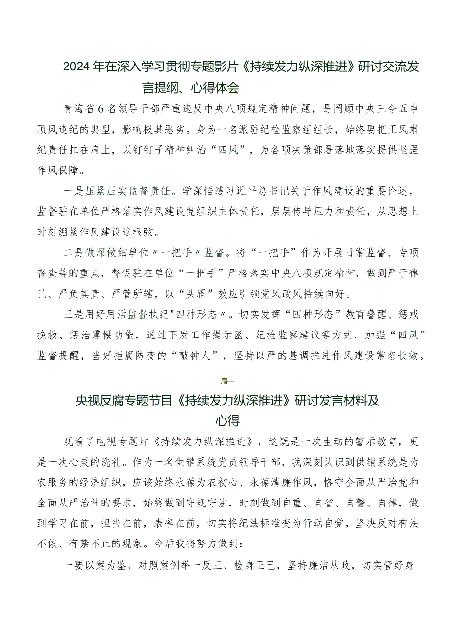 2024年持续发力纵深推进发言材料、学习心得8篇.docx_第2页