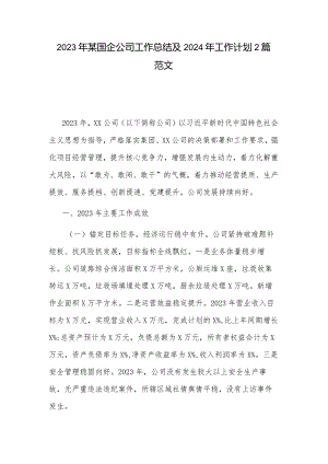 2023年某国企公司工作总结及2024年工作计划2篇范文.docx