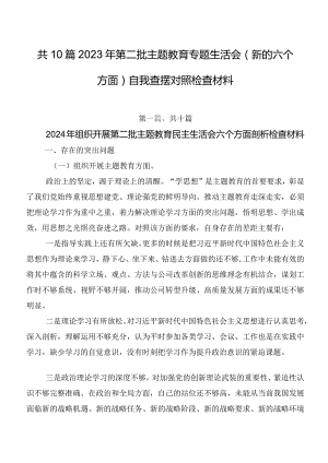 共10篇2023年第二批学习教育专题生活会(新的六个方面)自我查摆对照检查材料.docx