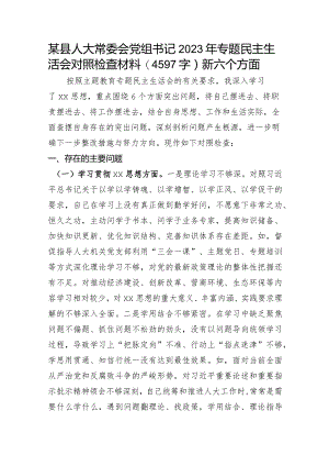 县人大常委会党组书记2023年专题民主生活会对照检查材料（践行宗旨等6个方面）.docx