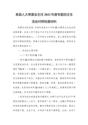 某县人大常委会主任2023年度专题民主生活会对照检查材料.docx