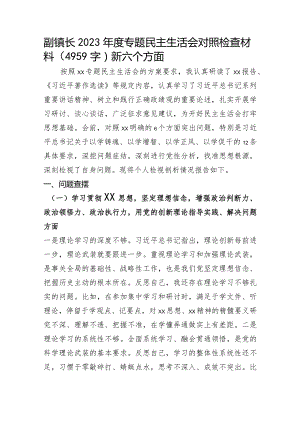 副镇长2023年度专题民主生活会对照检查材料（践行宗旨等6个方面）.docx