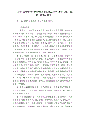 2023年度组织生活会整改落实情况范文2023-2024年度(精选6篇).docx