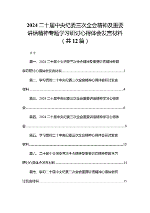 （12篇）二十届中央纪委三次全会精神及重要讲话精神专题学习研讨心得体会发言材料.docx