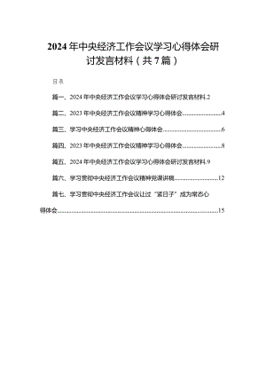 2024年中央经济工作会议学习心得体会研讨发言材料【七篇精选】供参考.docx