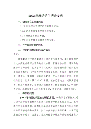 2篇支部党员2023-2024年度组织生活会四个方面检视个人对照检查发言.docx
