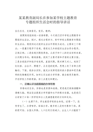 某某教育副局长在参加某学校主题教育专题组织生活会时的指导讲话.docx