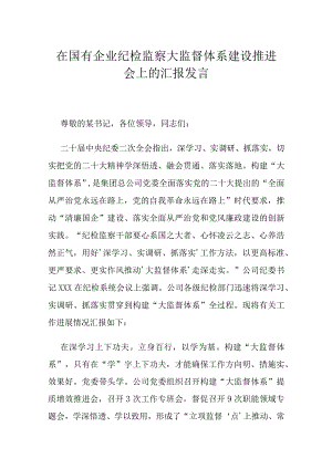 在国有企业纪检监察大监督体系建设推进会上的汇报发言.docx