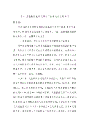 在××县限制燃放烟花爆竹工作推进会上的讲话.docx