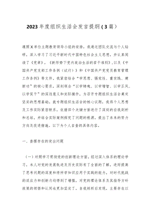 2023年度组织生活会发言提纲（3篇）.docx