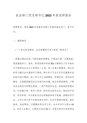 执法部门党支部书记2023年度述职报告.docx
