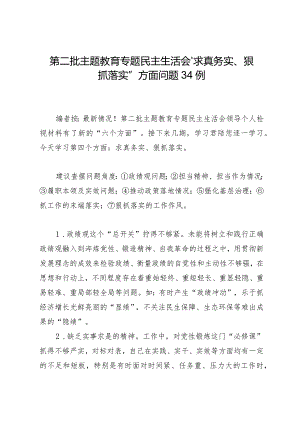 组织生活：2023年第二批主题教育专题民主生活会“求真务实、狠抓落实”方面问题剖析例.docx