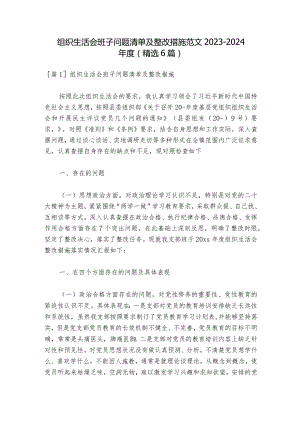 组织生活会班子问题清单及整改措施范文2023-2024年度(精选6篇).docx