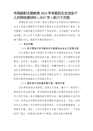 市局副职2023年主题教育民主生活会对照检查材料（践行宗旨等6个方面）.docx