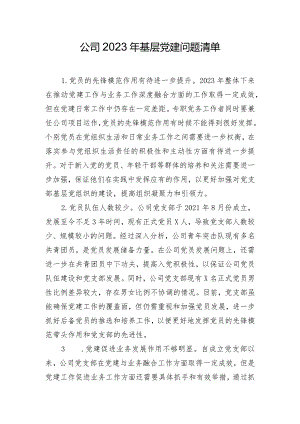 公司2023年基层党建问题清单.docx