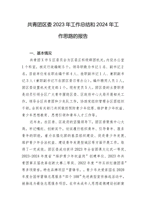 共青团区委2023年工作总结和2024年工作思路的报告.docx