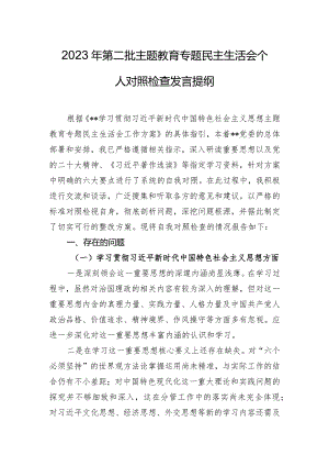 2023年第二批主题教育专题民主生活会个人对照检查发言提纲.docx