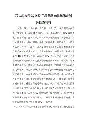 某县纪委书记2023年度专题民主生活会对照检查材料 2.docx