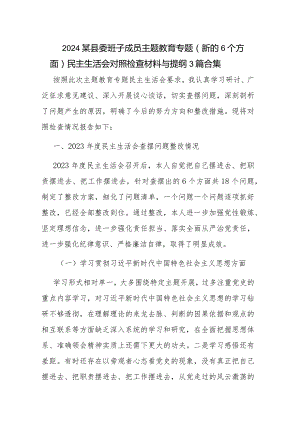 2024某县委班子成员主题教育专题（新的6个方面）民主生活会对照检查材料与提纲3篇合集.docx