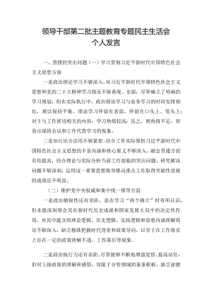 领导干部第二批主题教育专题民主生活会个人发言.docx