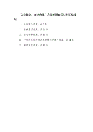 2024“以身作则、廉洁自律”方面法治观念、自律意识、自省精神、坚决反对特权思想和特权现象、廉洁文化角度存在问题汇总.docx