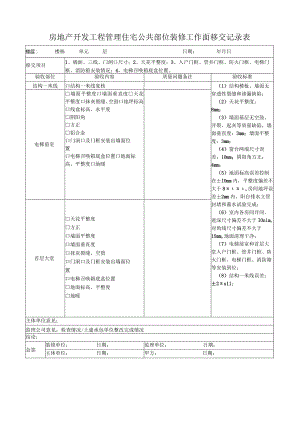 房地产开发工程管理住宅公共部位装修工作面移交记录表.docx