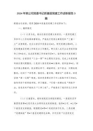 2024年某公司党委书记抓基层党建工作述职报告3篇.docx