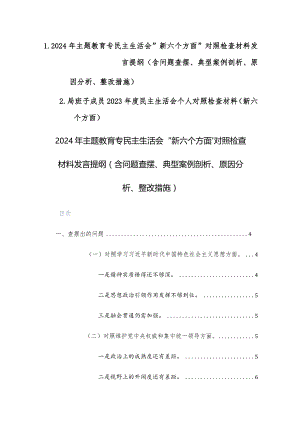 2024年主题教育专民主生活会“新六个方面”对照检查材料发言提纲（含问题查摆、典型案例剖析、原因分析、整改措施）两篇.docx