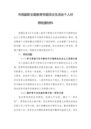 市局副职主题教育专题民主生活会个人对照检查材料.docx
