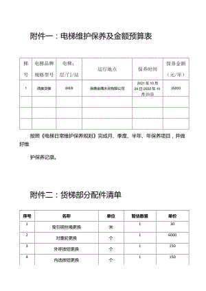 电梯维护保养及金额预算表.docx