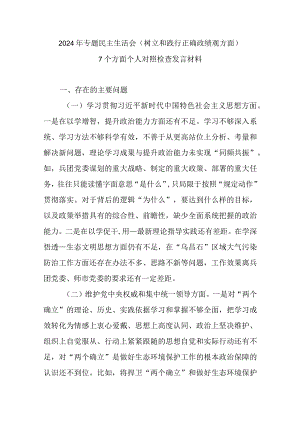 2024年专题民主生活会(树立和践行正确政绩观方面)7个方面个人对照检查发言材料.docx
