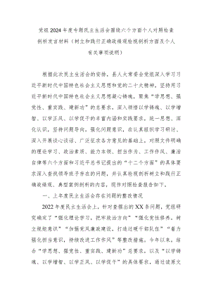 党组2024年度专题民主生活会围绕六个方面个人对照检查剖析发言材料(树立和践行正确政绩观检视剖析方面及个人有关事项说明).docx