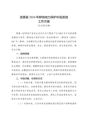 龙里县2024年耕地地力保护补贴发放工作方案（征求意见稿）.docx