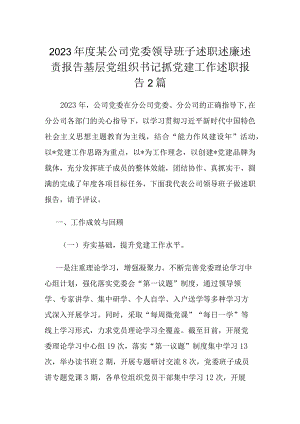2023年度某公司党委领导班子述职述廉述责报告基层党组织书记抓党建工作述职报告2篇.docx