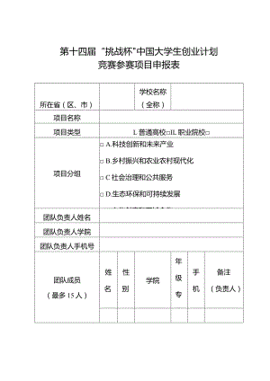 第十四届“挑战杯”中国大学生创业计划竞赛参赛项目申报表.docx