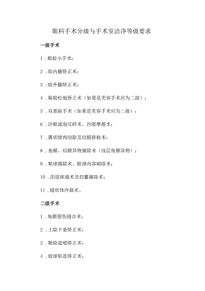 眼科手术分级与手术室洁净等级要求.docx
