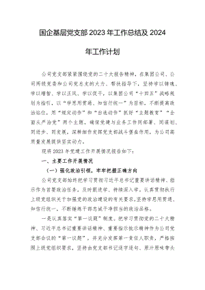 国企基层党支部2023年工作总结及2024年工作计划.docx