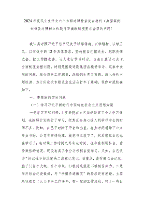 2024年度民主生活会八个方面对照检查发言材料(典型案例剖析及对照树立和践行正确政绩观要求查摆的问题).docx