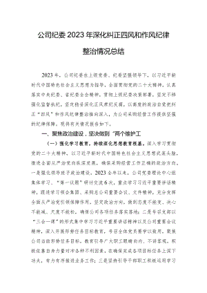 公司纪委2023年深化纠正四风和作风纪律整治情况总结.docx