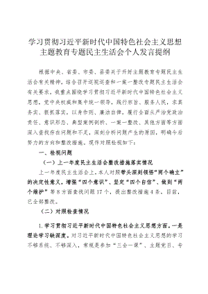 2023年第二批主题教育专题民主生活会个人发言提纲.docx